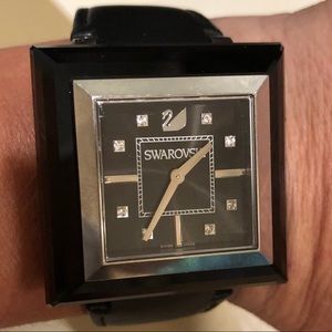 Swarovski square face black women’s watch